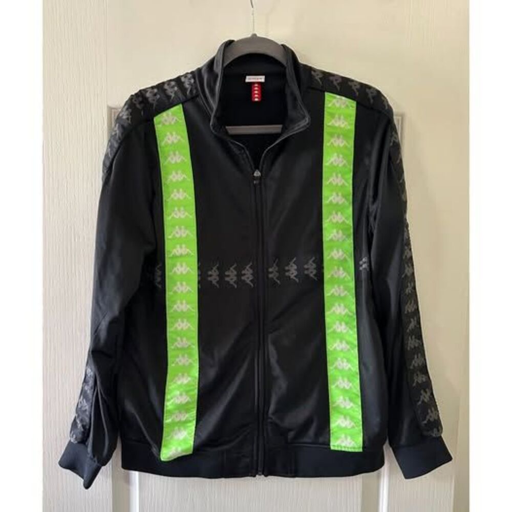 Kappa Black and Lime Green Full Zip Track Jacket Large - Picture 2 of 5